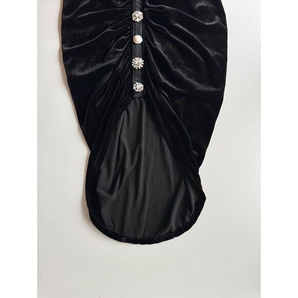 VERONICA BEARD Palo Black Silk Velvet Rhinestone Strapless Draped Dress, Size L - Picture 11 of 16